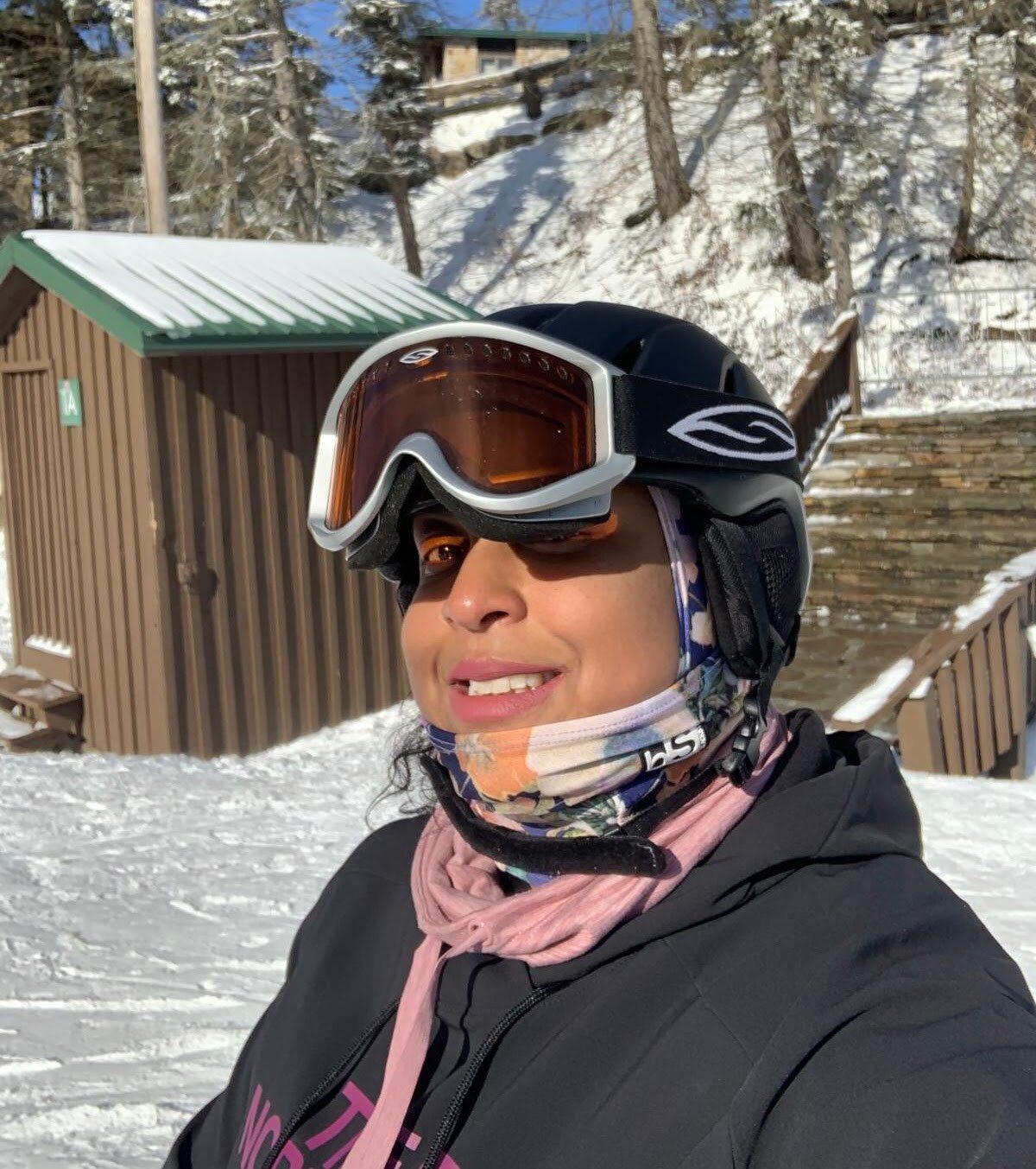 Skiing in bright winter sunshine