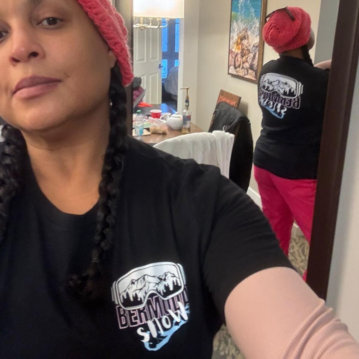 Bermuda Snow 2025 club t-shirts in black and pink