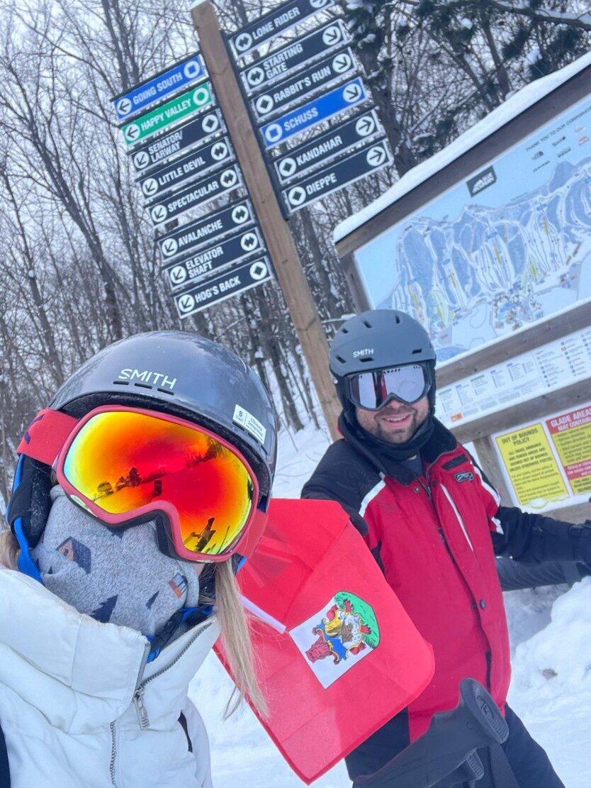 Group of friends in ski gear at Blue Mountain, Toronto