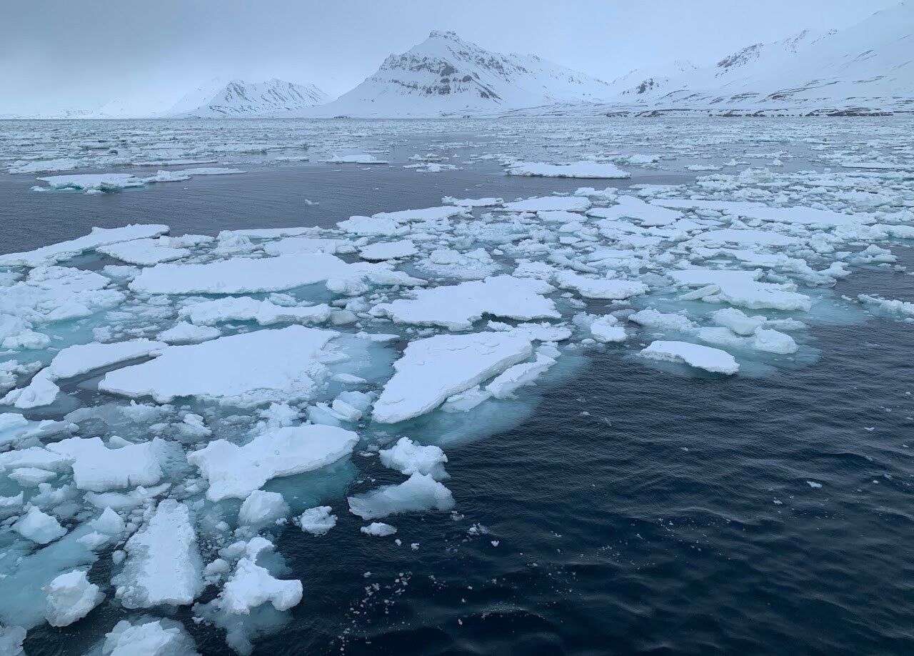 A glacier meeting the sea in Svalbard's western fjords